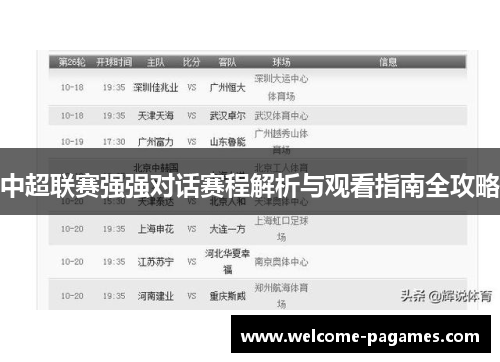 中超联赛强强对话赛程解析与观看指南全攻略